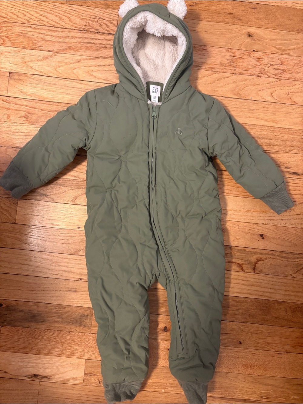 GAP Olive Green Quilted Hooded One-Piece Footie